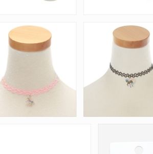 Unicorn charm glitter tattoo choker set of TWO (2) necklaces black ombre